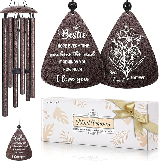 Bestie for Women, 32" Bronze Wind Chimes, Best Friend Birthday Gifts for Women, Friendship Gift for Birthday, Unique Bestie Gift Ideas for Woman Female Bestfriend BFF, Home Decor