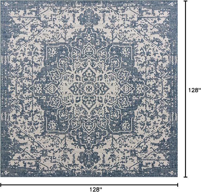 Unique Loom Outdoor Collection Area Rug - Dubai (10' 8" Square, Blue/ Ivory)