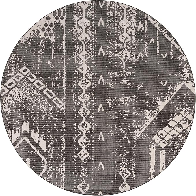 Unique Loom Outdoor Bohemian Collection Area Rug - Anthro (13' Round, Charcoal Gray/ Ivory)