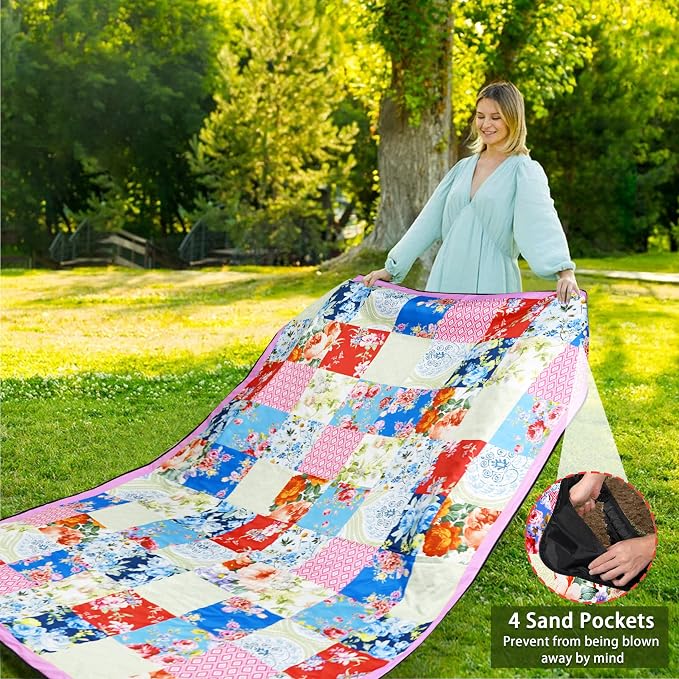 Picnic Blankets Beach Blanket 80" X 80" Extra Large Waterproof Camping Blankets Portable Outdoor Mat 3-Layer Blanket for Beach, Hiking, Park, Music Festival, Grass Lawn,Travel