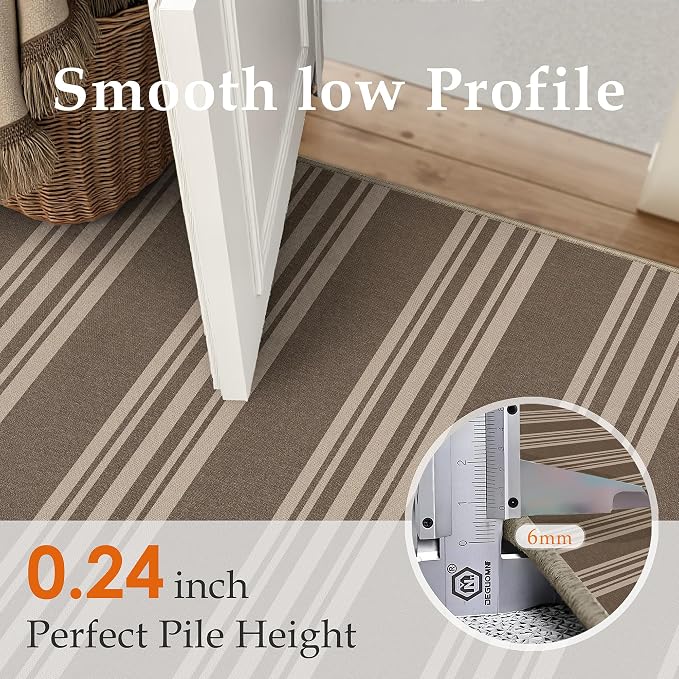 PureCozy Striped Easy Jute Rug 2x3 Brown Entryway Carpet Washable Non Slip Door Mat Farmhouse Neutral Non Shedding Entry Small Indoor Outdoor Rug for Kitchen Bedroom Mudroom Bathroom