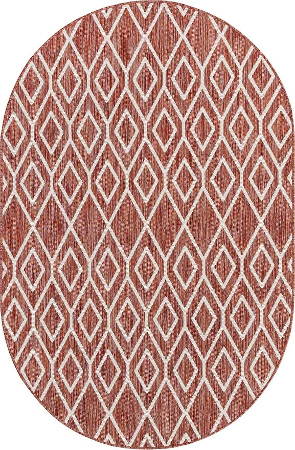 Jill Zarin Outdoor Collection Area Rug - Turks and Caicos (5' 3" x 8' Oval Rust Red/Ivory)