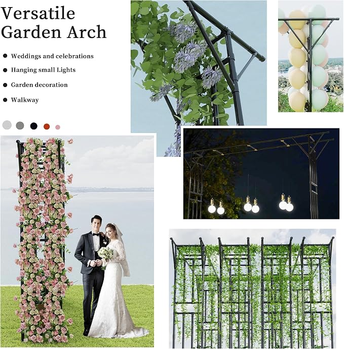 Flat Top Garden Arch Trellis 11FT x 9FT, Super Large Arbor Trellis for Climbing Plants Outdoor 141.7in x 108in x 19.7in, Metal Garden Frame for Backyard, Lawn, Archway, Wedding Decoration, Patio Black