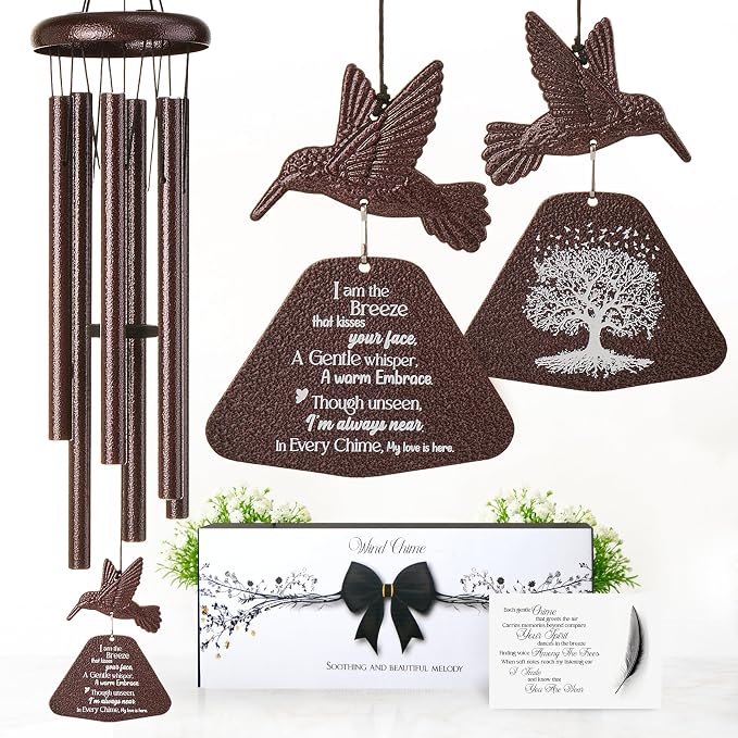 32 Inch Hummingbird Memorial Wind Chimes Outdoor, Sympathy Gifts for Loss of Loved One, Memorial Gifts for Loss of Mom, Sympathy Wind Chimes for Mother, Father, Brother, Sister