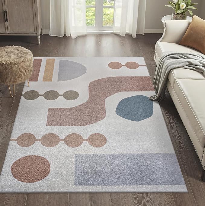 JONATHAN Y Machine Washable Cream/Multi Indoor Area Rug 8X10 ft, Riley Abstract Coastal Contemporary for Living Room, Bedroom, Kitchen, Office, Easy-Cleaning, Pet-Friendly, Non-Shedding WSH308A-8
