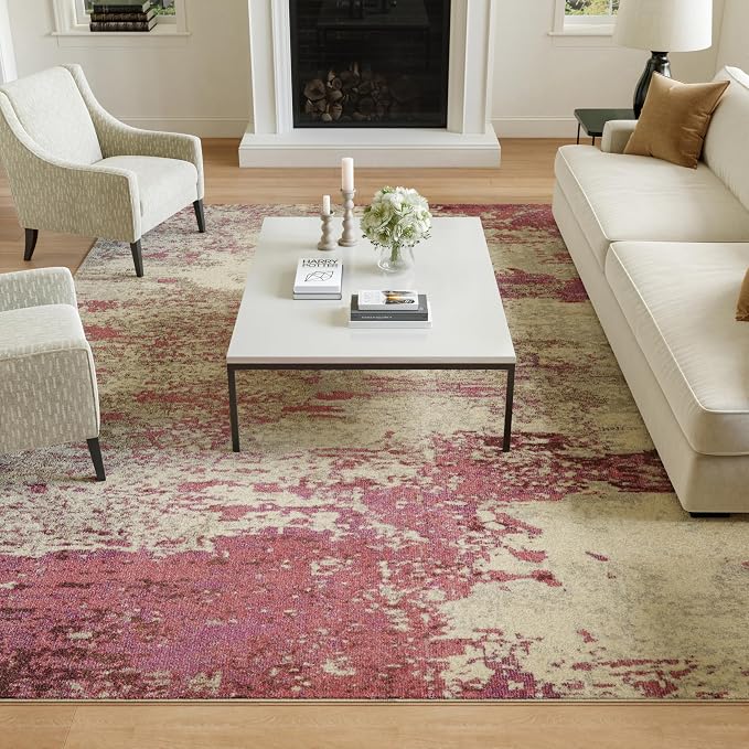 Nourison Celestial Modern Abstract Ivory/Pink 10' x 14' Area Rug, Easy Cleaning, Non Shedding, Bed Room, Living Room, Dining Room, Kitchen (10x14)