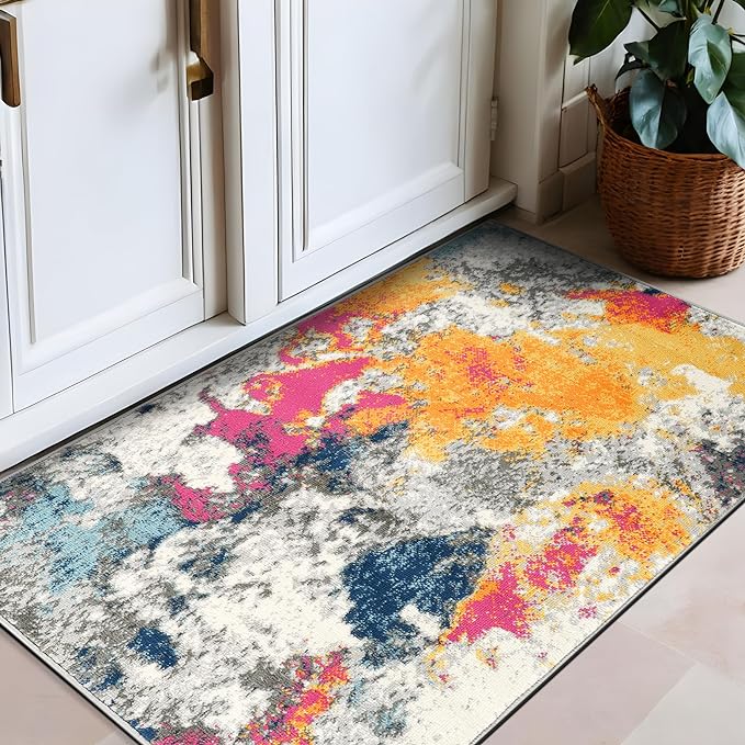 Rugshop Modern Abstract Living Room Non-Shedding Area Rug Multi 2'7" x 4' | Rectangular, Size 2'7" x 4', Bedroom, Dining Room, Home Office, Kitchen, Entryway, Hallway, Nursery, Kids Room, Guest Room