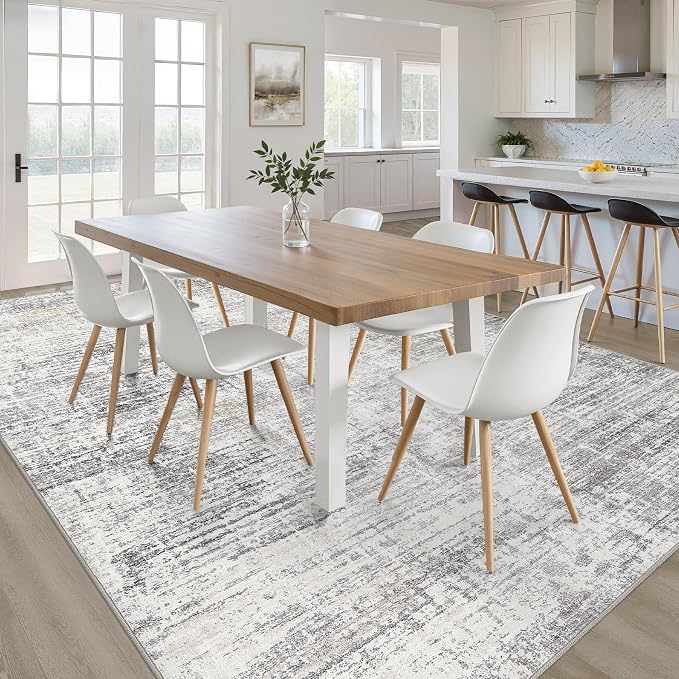 LOONGRUG 8x10 Area Rugs Washable Neutral Modern Living Room Rug Gray Beige | Abstract Soft Stain Resistant Indoor Non-Slip Carpet for Bedroom Nursery Kids Office Playroom Dining Room