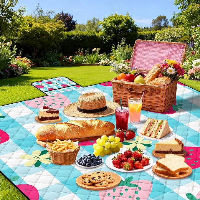 Extra Large Picnic Blanket Waterproof,80"x 80"Foldable Machine Washable Beach Blankets,Outdoor Blanket for 6-8 Adults,Picnic Mat Suitable for Indoor Crawling,Park Beach,Camping,Hiking,Travel (Blue）