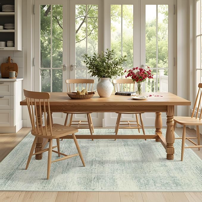 Latte&Fog 5x7 Area Rugs for Living Room, Washable Green Rugs for Bedroom | Non Slip Low Pile Soft Floral Viintage Carpet for Dining Kitchen Kids Playroom Nursery Classroom Dorm Farmhouse Office