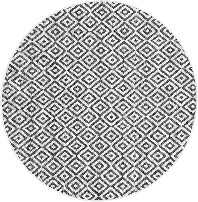 Jill Zarin Jill Zarin Outdoor Collection Area Rug - Costa Rica (5' 3" Round Charcoal Gray/Ivory)