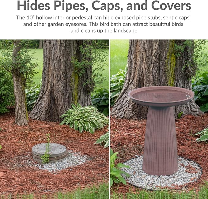 Sunnydaze Gleeful Garden 23" Iron Pedestal Bird Bath for Outside - Modern Shallow Basin Birdbath for Outdoors with UV-Protected Rust-Resistant Finish for Patio, Garden, Yard Decor - Canyon Clay Glaze