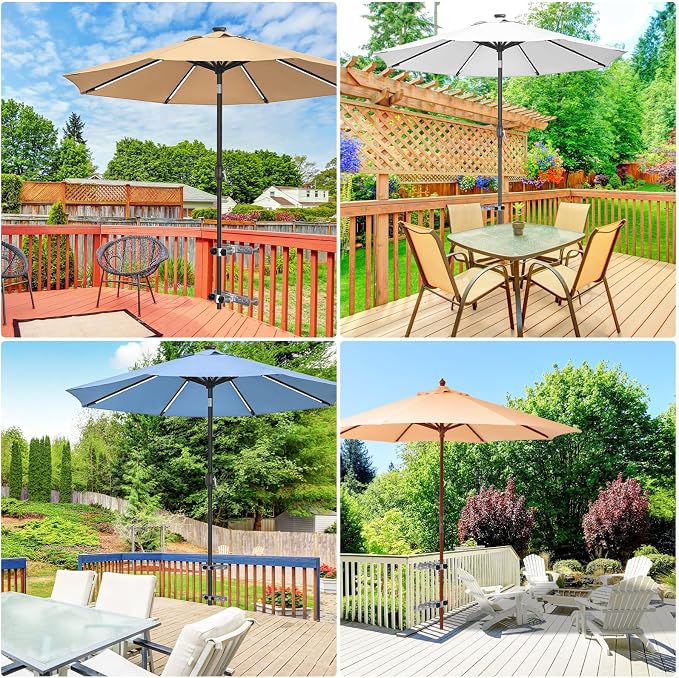 Heavy Duty Deck Railing Umbrella Holder, Adjustable Patio Umbrella Stand for 1-2 Inch Poles, Secure & Sturdy Railing Grille Mount, Maximizes Outdoor Space