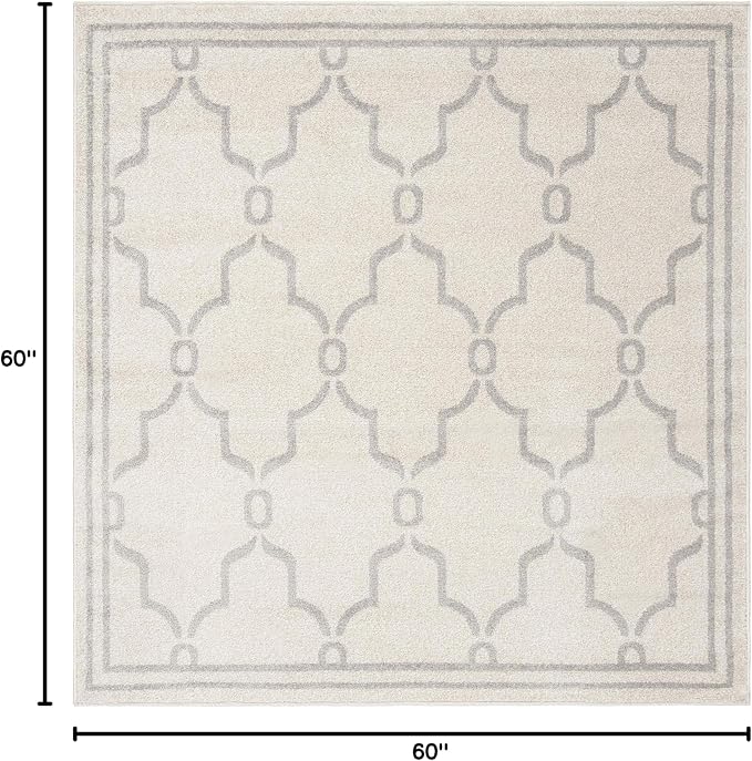 SAFAVIEH Amherst Collection Area Rug - 5' Square, Ivory & Light Grey, Trellis Design, Non-Shedding & Easy Care, Ideal for High Traffic Areas in Living Room, Bedroom (AMT414E)