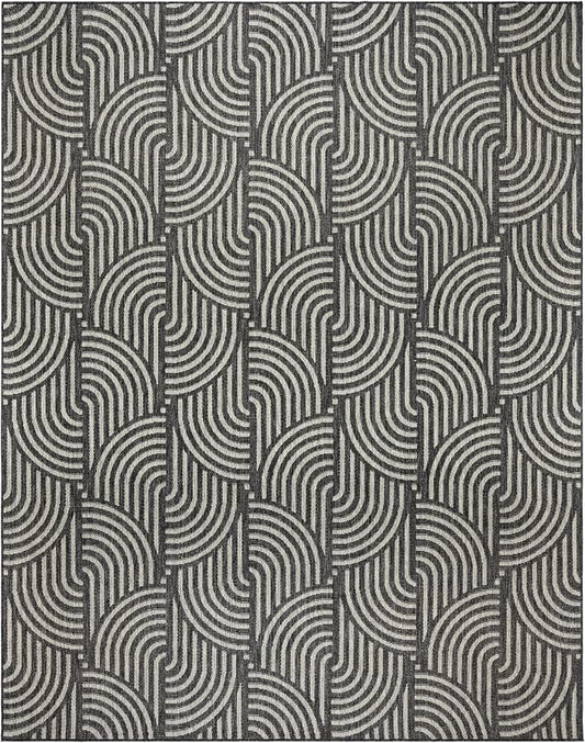 Gertmenian Indoor Outdoor Modern Area Rug - 6x9 Medium, Fade Resistant, Ideal for High Traffic in Living Room, Bedroom, Patio - Geometric, Black, 25534