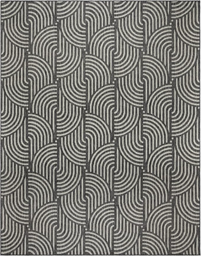 Gertmenian Indoor Outdoor Modern Area Rug - 8x10 Large, Fade Resistant, Ideal for High Traffic in Living Room, Bedroom, Patio - Geometric, Black, 25535