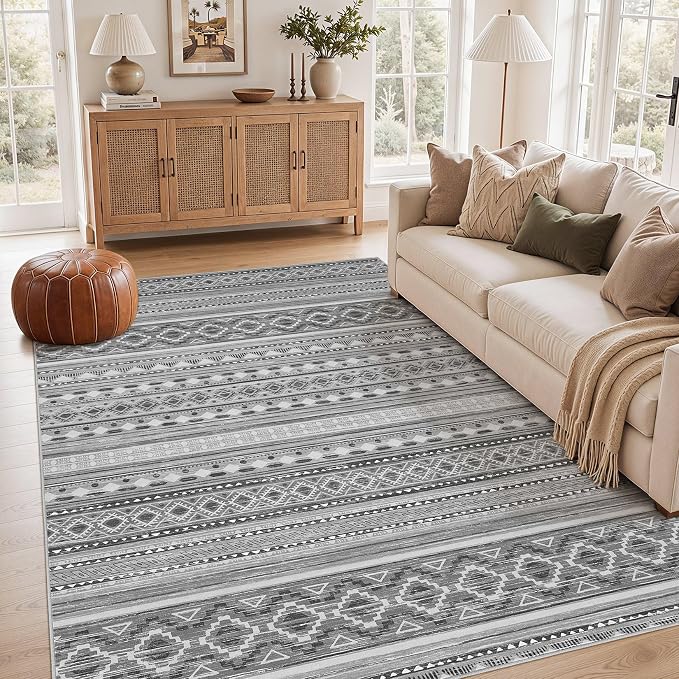 cotiled Boho 5x7 Area Rugs for Living Room: Soft Moroccan Washable Rug | Solve Modern Neutral Trendy Home Decor - Stain Resistan Carpet for Bedroom Beige Grey