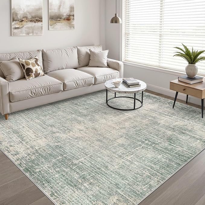 LOONGRUG 6x8 Area Rug Washable Neutral Modern Rug for Living Room Green | Abstract Soft Stain Resistant Indoor Non-Slip Carpet for Bedroom Nursery Kids Office Playroom Dining Room