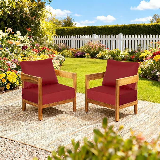 23.5"x27" Outdoor Deep Seat Patio Cushions Set of 2, Deep Seat Bottom Resilient Foam Filling Water-Resistant Stain-Resistant UV Resistant Weather Resistant with YKK Zippers, Chili