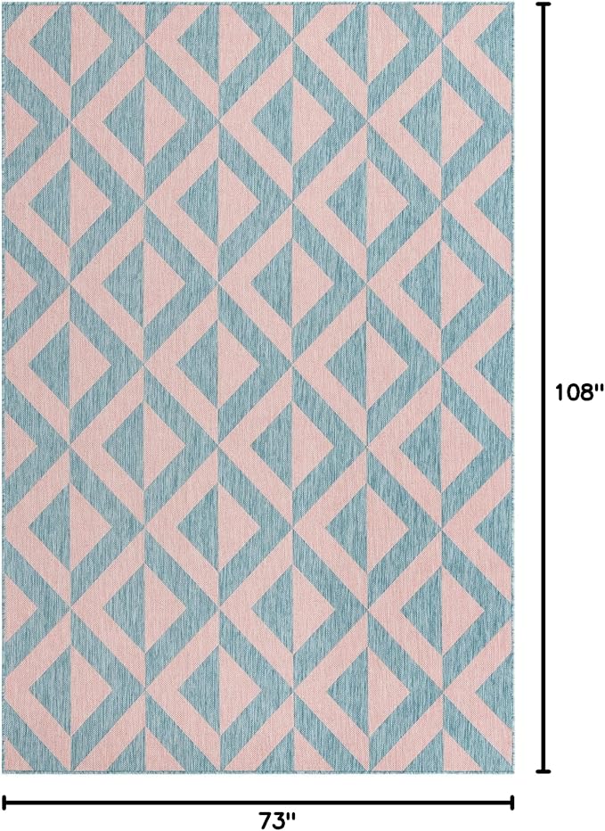 Unique Loom Jill Zarin Outdoor Collection Area Rug - Napa (6' 1'' x 9' Rectangle, Pink and Aqua/Light Blue)