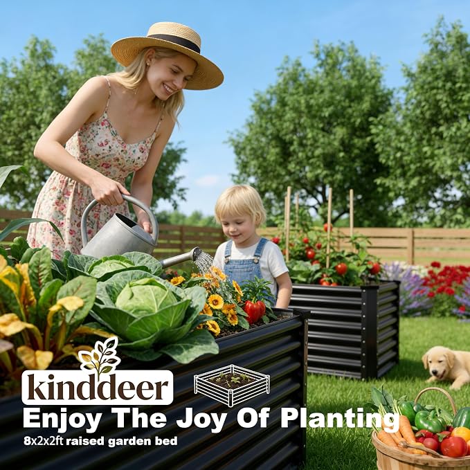 8x2x2ft Raised Garden Bed Kit, Galvanized Planter Garden Boxes Outdoor, Metal Raised Garden Beds for Vegetables,Fruits, Flower,Black