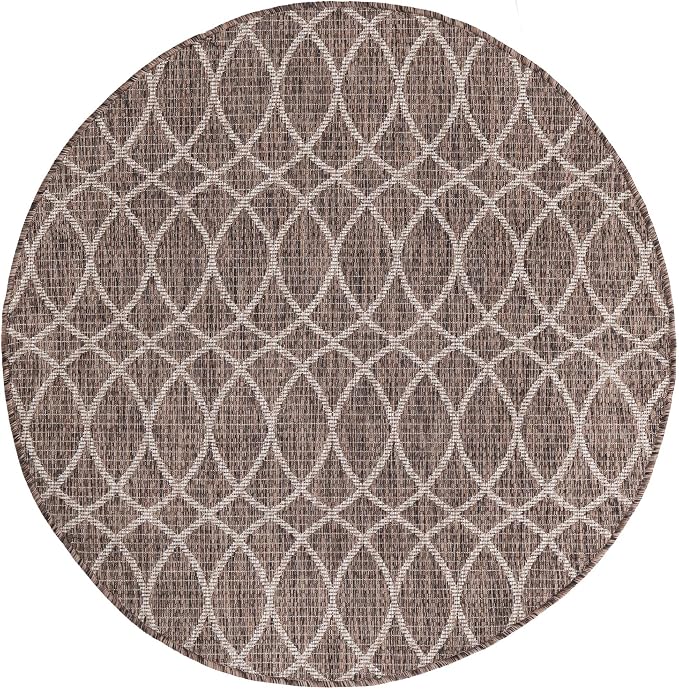 Unique Loom Outdoor Trellis Collection Area Rug - Gitter (4' 1" Round, Brown/ Ivory)