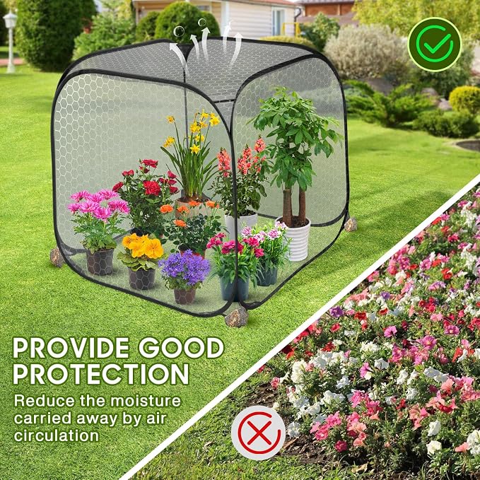 2 Pack Pop Up Mesh Plant Cover, 35.4x35.4x38.2 Inch No Build Protection Against Insects Garden Netting, Raised Bed Cover for Barrier Against Insects for Vegetable Plant Fruit Animals-Black