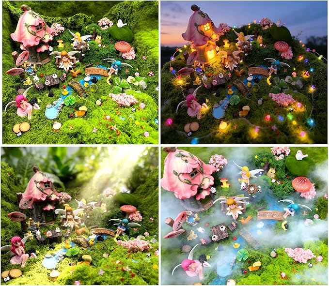 147Pcs Fairy Garden Kit Complete Miniature Figurines Accessories Set with Exclusive Mini Coffee Cups Butterflies DIY Resin Fairy House Mushrooms Animals Trees Decor for Indoor Outdoor Lawn Plant Pots