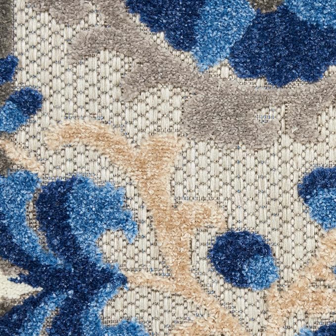 Nourison Home Aloha Natural Blue 7'10" x 10'6" Area Rug - Easy Clean, Non Shedding, Bed Room, Living Room, Dining Room, Kitchen (8' x 11')