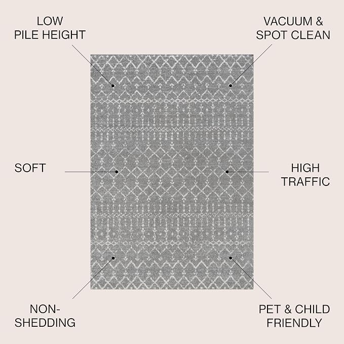 JONATHAN Y Boho Vintage Diamond Gray/Ivory Indoor Area Rug 12X15 ft, Moroccan Hype for Living Room, Bedroom, Kitchen, Office, Easy-Cleaning, High Traffic, Pet-Friendly, Non-Shedding (MOH101C-15)