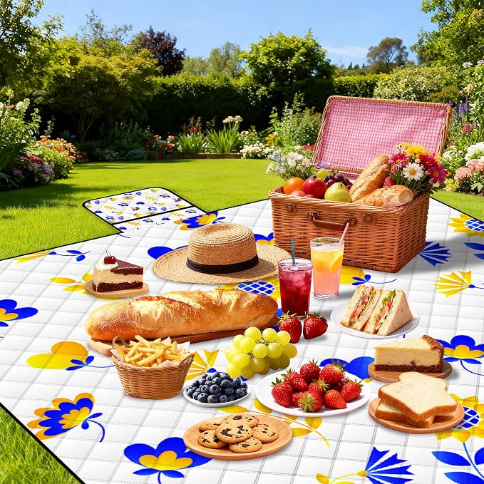 Poedist Extra Large Picnic Blanket Waterproof,80"x 80"Foldable Machine Washable Beach Blanket,Outdoor Blanket for 6-8 Adults,Suitable for Indoor Crawling,Park Beach,Camping,Hiking,Family Travel(Mini