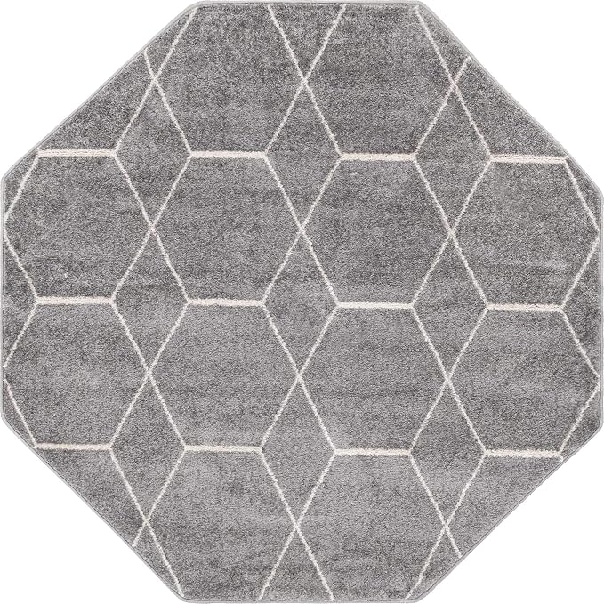 Unique Loom Trellis Frieze Collection Area Rug - Geometric (5' Octagon, Light Gray/ Ivory)