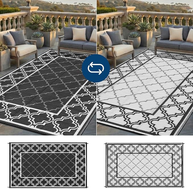 Garvee Reversible Outdoor Rug 5x8, Waterproof Outdoor Plastic Straw Rug with Interlacing Pattern, RV Mat for Picnics, Patio, Camping, Balcony, Deck, Backyard, Porch