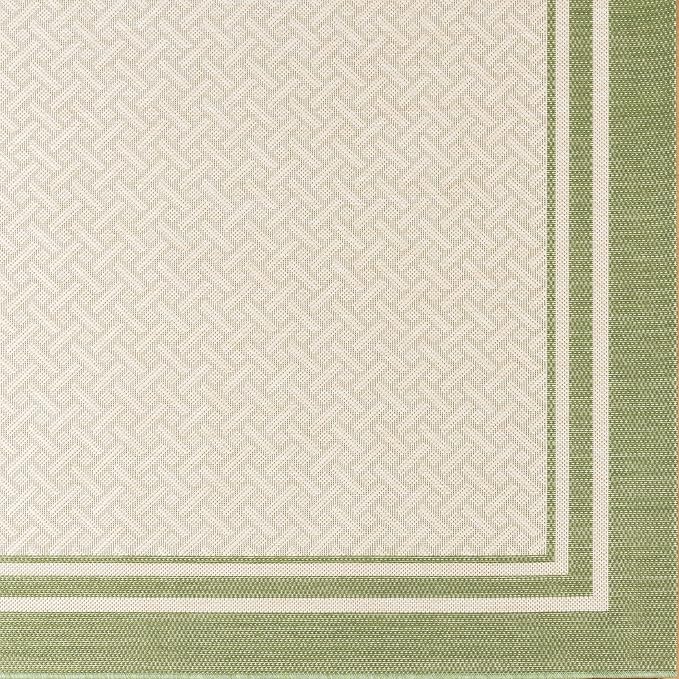 Gertmenian Indoor/Outdoor Flatweave Area Rug - 9x13 Extra Large, Stain & UV Resistant, Ideal for Deck, Patio, Poolside, Mudroom - Border Green Teal Tan, 22908
