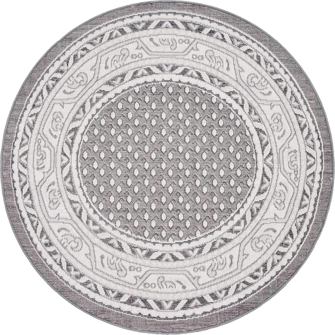 Unique Loom Williamsburg Collection Traditional Border with Dotted Center Area Rug, Round 3' 7" x 3' 7", Gray/Beige