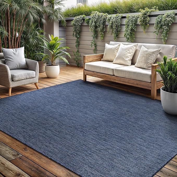 Washable Indoor Outdoor Rug 10x14 Weather Resistant Area Rugs Modern Solid for Porch Deck Balcony Backyard Patio Outside Carpet (10 X 14 Azure Blue)