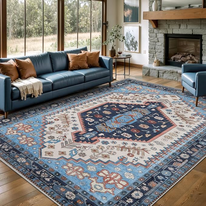 Ciicool 5x7 Area Rugs,Washable Large Boho Carpet for Living Room Bedroom | Oriental Low-Pile Soft Vintage Non-Slip Indoor Throw Carpet for Kitchen Bedside Dining Room Foyer Decor
