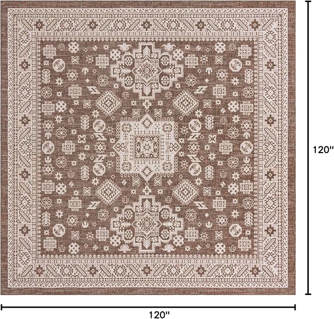 Unique Loom Outdoor Aztec Collection Area Rug - Chalca (10'Square, Brown/ Ivory)