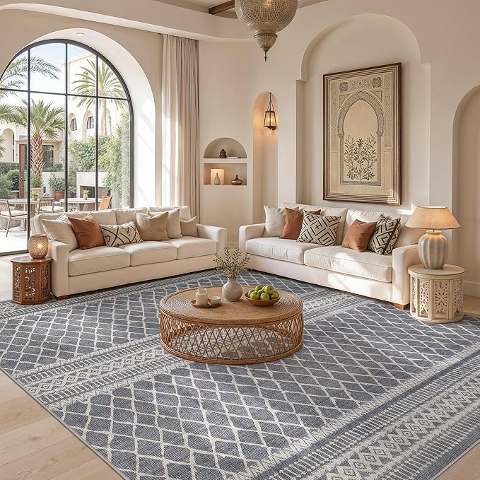 cotiled Boho 5x7 Area Rugs for Living Room: Soft Moroccan Washable Rug | Solve Modern Neutral Trendy Home Decor - Stain Resistan Indoor Carpet for Bedroom Dining Room Charcoal Grey