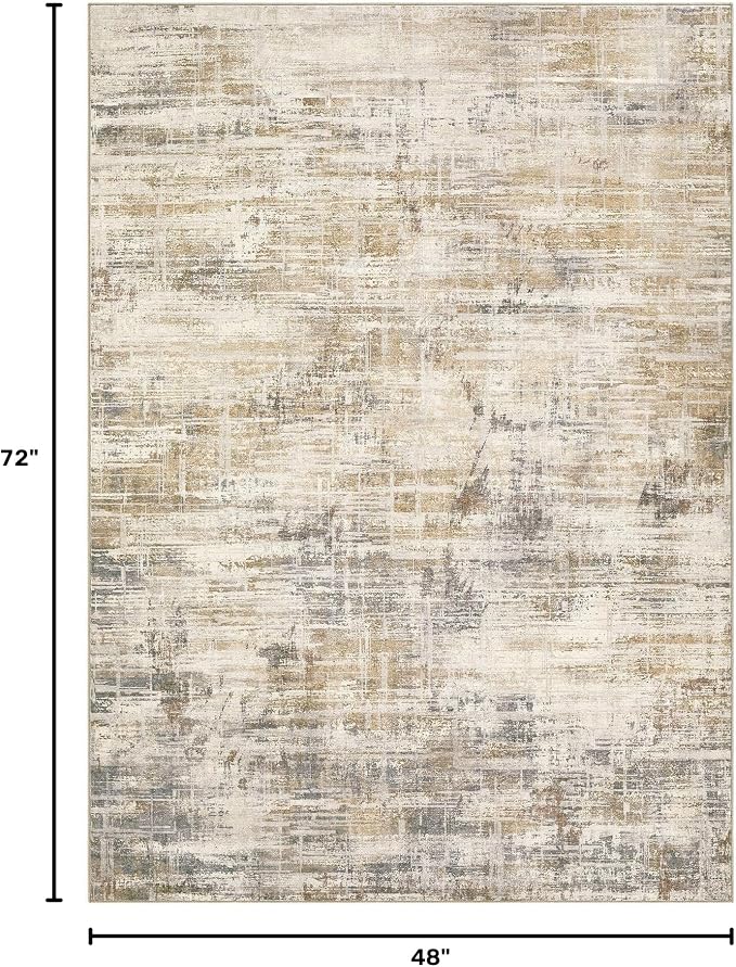UERMEI 4x6 Area Rug for Living Room Washable Abstract Golden Brown Carpet | Low Pile Non-Slip Soft Neutral Modern Kid Pet Friendly Large Rugs For Bedroom Dining Room Nursery Office Indoor Decor