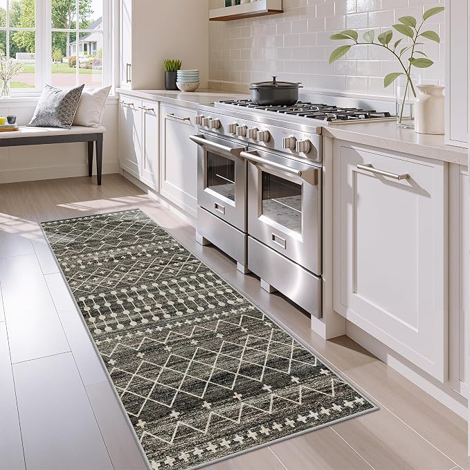 Miukiki Washable 2x6 Runner Rug Hallway Non Slip Kitchen Runner Black | Machine Washable Long Floor Runner for Hallway Entryway Laundry Room Living Room Bedroom, Stain Resistant Indoor Carpet 2'x6'