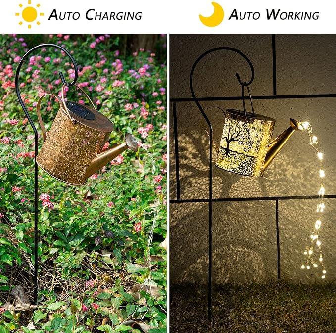 JIAJIAMEI Solar Watering Can Lights Big Tree Outdoor Garden Decor, Large Waterproof Cascading LED Hanging Solar Lights, Gifts for Mom Grandma Women Birthday Mother's Day - Yard Porch Patio Backyard
