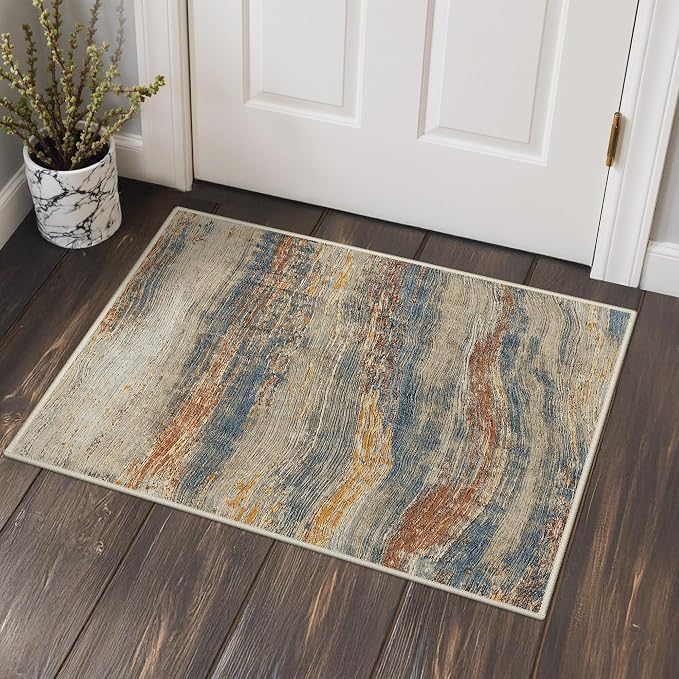 BEIMO 2x3 Washable Doormat Rug for Entryway, Wave Abstract Taupe Glod | Soft Machine Washable Modern Brown Area Rug,Streaks Pattern Non Slip Indoor Small Marble Carpet for Entrance,Bathroom,Bedroom
