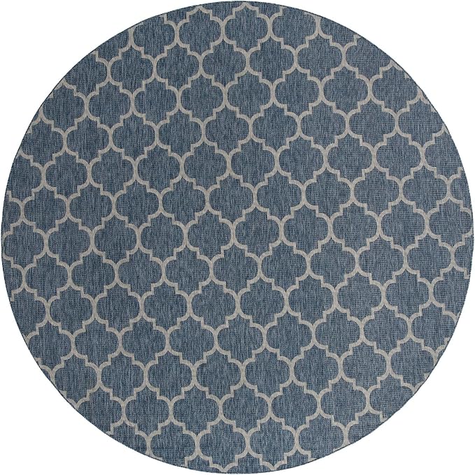 Unique Loom Outdoor Trellis Collection Area Rug - Trellis (Round 13' 0" x 13' 0", Navy Blue/ Ivory)