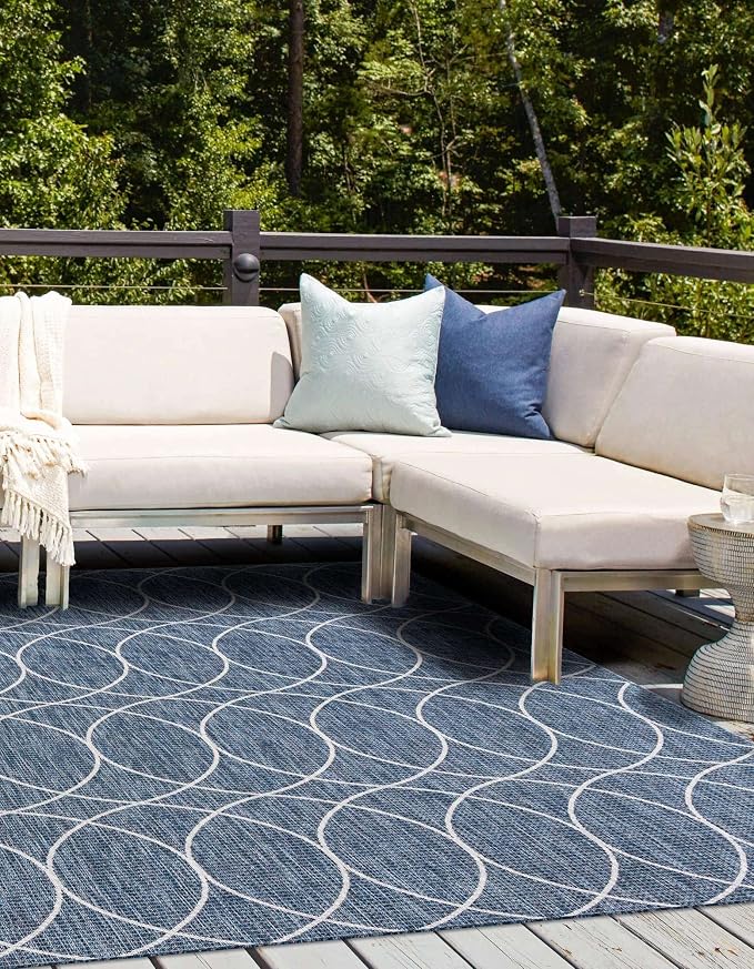 Unique Loom Outdoor Trellis Collection Area Rug - Gitter (10' Square, Blue/ Ivory)