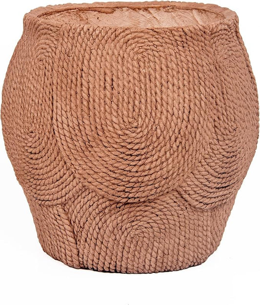 10.6" H x 11" Dia Fiberstone Planter Pot with Drainage Hole, Decorative Flower Pot for Indoor Outdoor Plants, Handcrafted Rope Texture Planter for Patio, Porch, Garden, Home Decor & Artificial Plants
