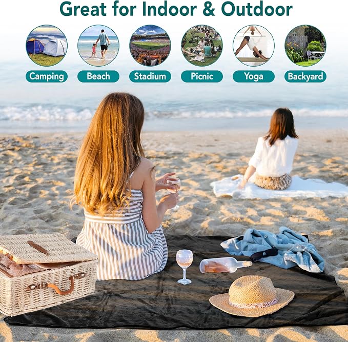 SUN CUBE Large Waterproof Camping Blanket, Fleece Quilted Stadium Blanket for Cold Weather, Windproof Foldable Outdoor Blanket Mat for Picnic, Beach, Pets, Car, 60x80in