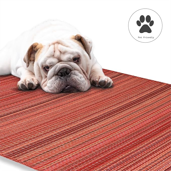 Fab Habitat Outdoor Rug - Waterproof, Fade Resistant, Crease-Free - Premium Recycled Plastic - Striped - Porch, Deck, Balcony, Mudroom, Laundry Room, Patio - Cancun - Sunset - 3 x 5 ft
