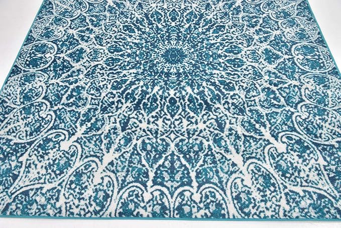 Unique Loom Sofia Collection Area Rug - Grace (6' 1" Square, Turquoise/ Ivory)