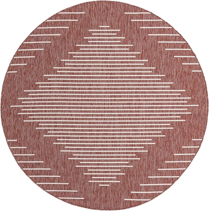 Unique Loom Outdoor Modern Collection Area Rug - Tambor (7' 10" Round, Rust Red/ Ivory)